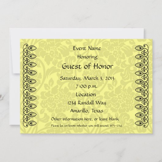 Lemon-Gelbe Damast Einladung (Rückseite)