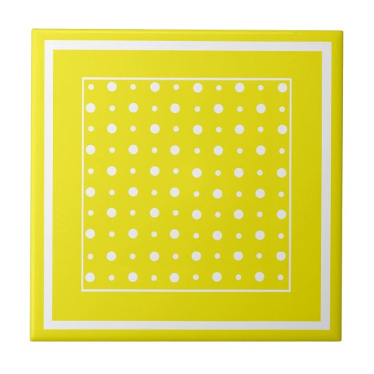 Lemon Gelbe Keramik Tile, weiße Polka Dosen Fliese (Vorderseite)
