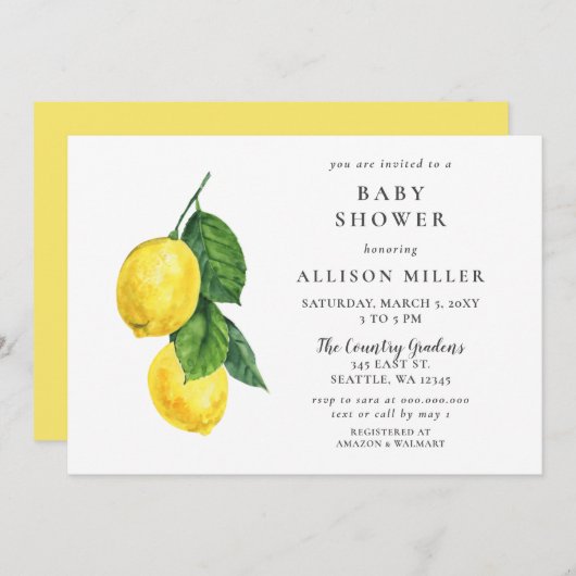 Lemon Gender Neutral Baby Shower Einladung (Vorne/Hinten)