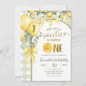 Lemon Gingham 1st birthday invitation Einladung (Vorderseite)