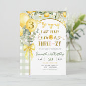 Lemon Gingham 3. Geburtstagseinladung Einladung (Stehend Vorderseite)