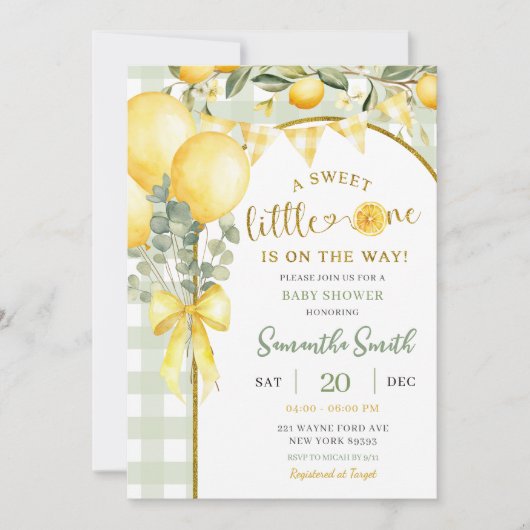 Lemon Gingham baby shower invitation Einladung (Vorderseite)