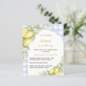Lemon gingham blue bow boy Baby Shower invitation (Stehend Vorderseite)