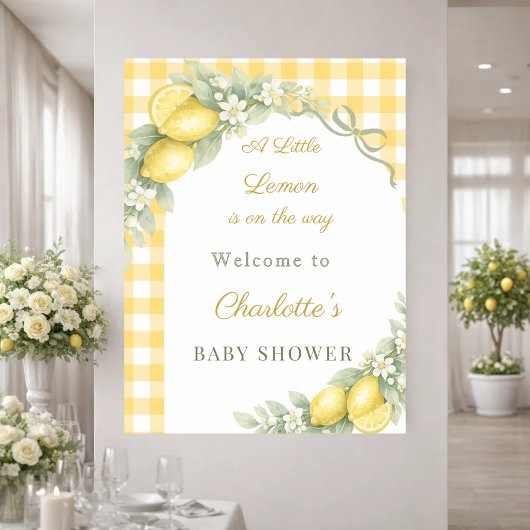 Lemon gingham bow welcome Baby Shower Poster