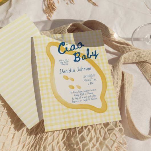 Lemon Gingham Ciao Baby Shower Einladung