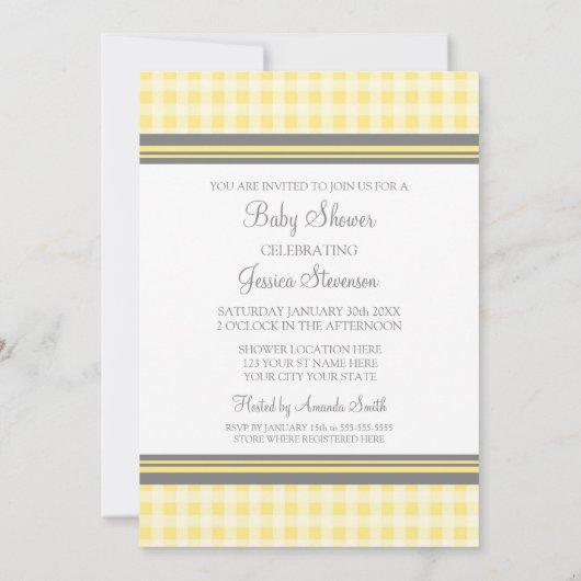 Lemon Gingham Custom Baby Shower Einladungen (Rückseite)