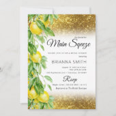 Lemon Gold Glitzer Elegantes Brautparty Einladung (Vorderseite)