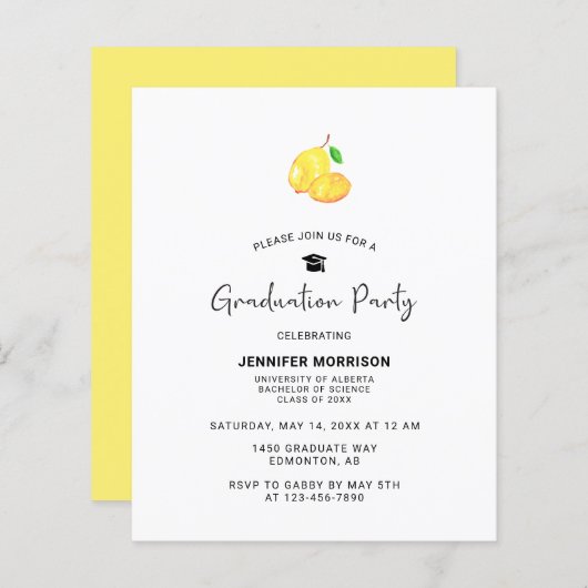 Lemon Graduation Party Elegant Simple (Vorne/Hinten)