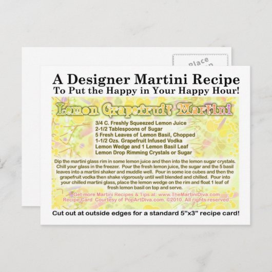 Lemon Grapefruit Martini Rezept Postkarte (Vorne/Hinten)