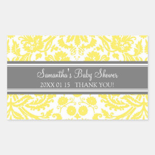 Lemon Gray Damask Baby Dusche Pflegeaufkleber Rechteckiger Aufkleber