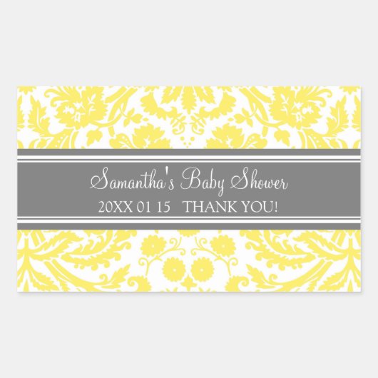 Lemon Gray Damask Baby Dusche Pflegeaufkleber Rechteckiger Aufkleber (Vorderseite)