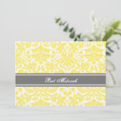 Lemon Gray Damask Bat Mitzvah Einladungen (Stehend Vorderseite)