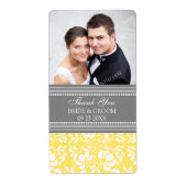 Lemon Gray Damask Foto Wedding Labels (Vorne)