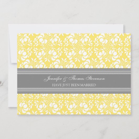 Lemon Gray Damask Just Married Announctions Cards Ankündigung (Vorderseite)
