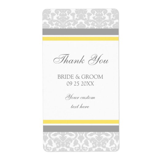 Lemon Gray Damask Wedding Labels (Vorne)