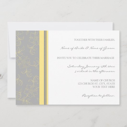 Lemon Gray Floral Wedding Cards Einladung (Vorderseite)