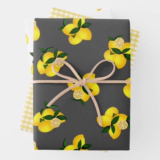 Lemon Gray Gingham Geschenkpapier Set (Beispiel)