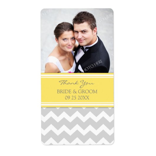 Lemon Gray Zickzack Foto Wedding Labels (Vorne)