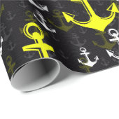 Lemon Green Anchor mit schwarzem Hintergrund Geschenkpapier (Rolleneckpunkt)