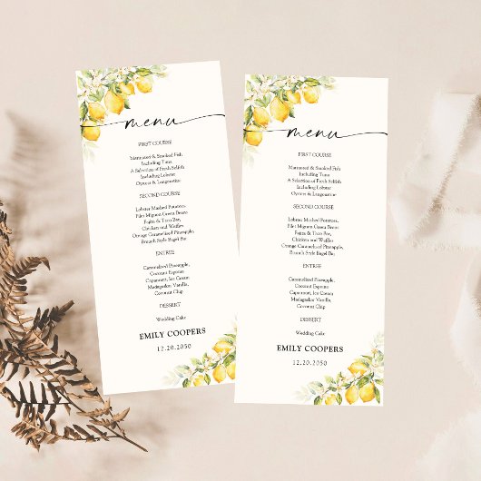 Lemon Green Citrus Baby Duschmenü Menükarte