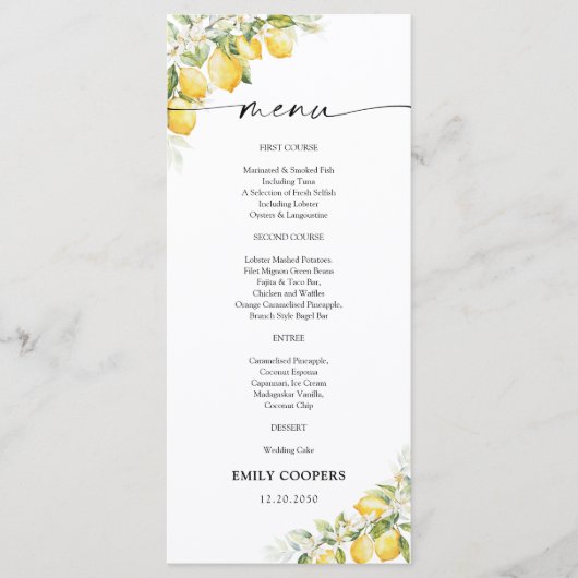 Lemon Green Citrus Baby Duschmenü Menükarte (Vorderseite)