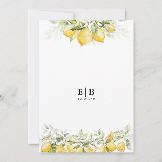 Lemon Green Citrus Probe Abendessen Einladung (Rückseite)