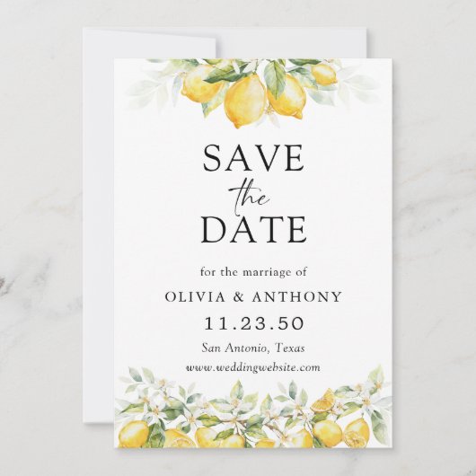 Lemon Green Citrus Save the Date Card (Vorderseite)