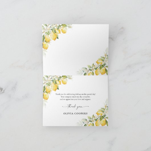 Lemon Green Citrus Wedding Danke Card (Innenseite)