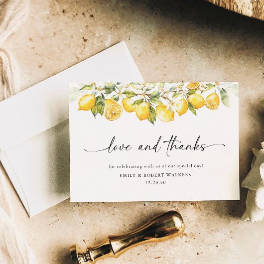 Lemon Green Citrus Wedding Danke Card