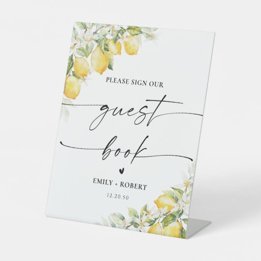 Lemon Green Citrus Wedding Guest Book Sign Sockelschild (Vorderseite)