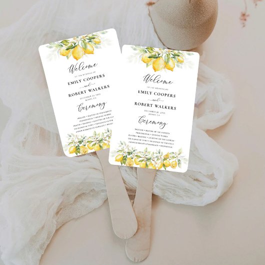 Lemon Green Citrus Wedding Programm Hand Fan Fächer