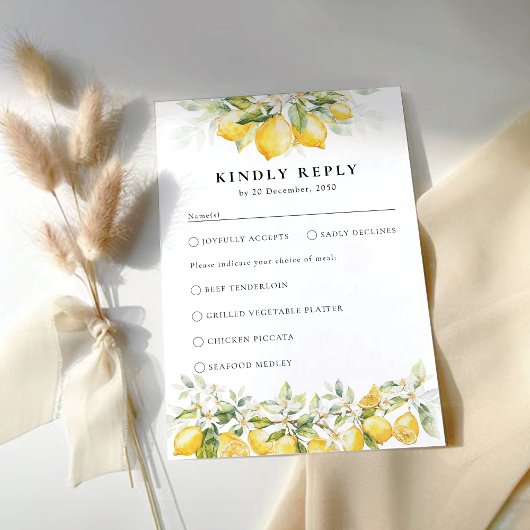 Lemon Green Citrus Wedding RSVP Card