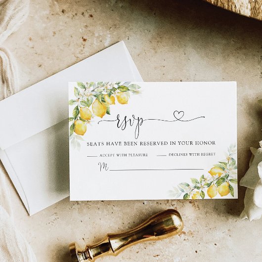 Lemon Green Citrus Wedding RSVP Card Karte