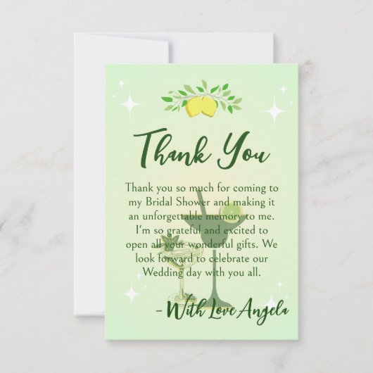 Lemon Green Cocktail Party Brautparty Dankeskarte (Vorderseite)