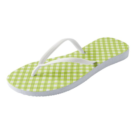 Lemon Green Gingham Design Flip Flops Badesandalen (Schrägansicht)