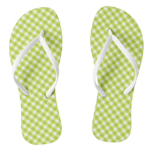 Lemon Green Gingham Design Flip Flops Badesandalen (Fußbett)