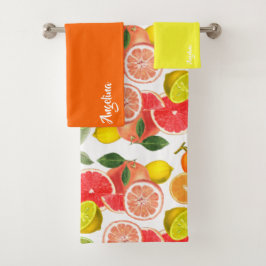Lemon green orange citrus Pattern name Badhandtuch Set