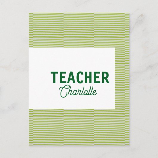 Lemon green white stripes teacher professor name c postkarte (Vorderseite)