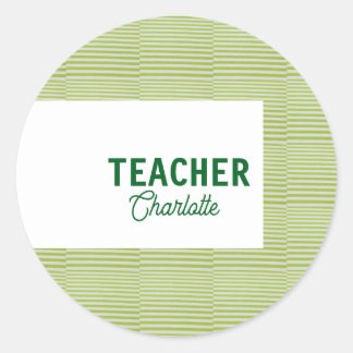 Lemon green white stripes teacher professor name c runder aufkleber