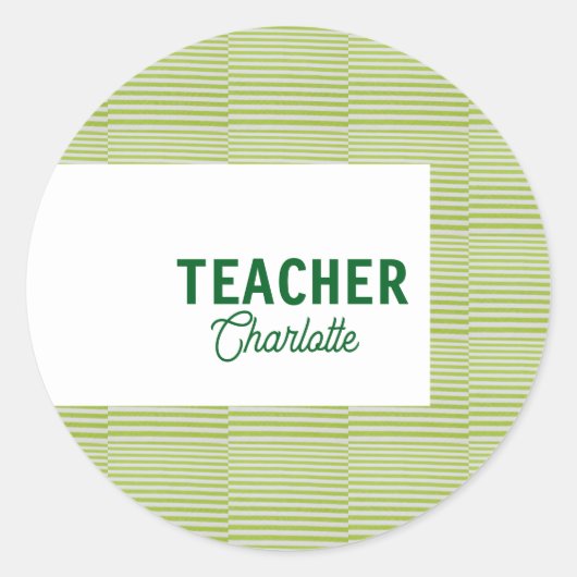 Lemon green white stripes teacher professor name c runder aufkleber (Vorderseite)