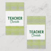 Lemon green white stripes teacher professor name c visitenkarte (Vorne/Hinten)