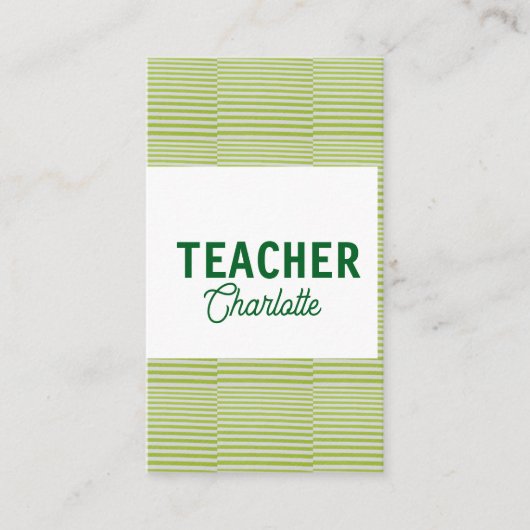 Lemon green white stripes teacher professor name c visitenkarte (Vorderseite)