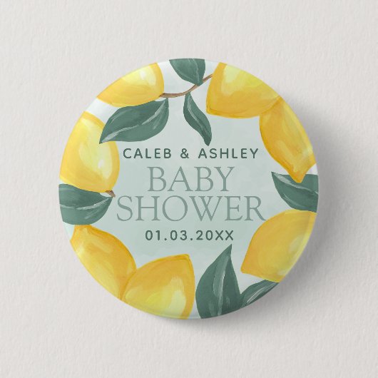 Lemon Greenery Baby Shower Button Button (Vorderseite)
