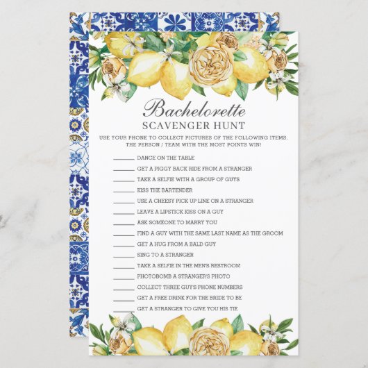 Lemon Greenery Bachelorette Scavenger Hunt Game (Vorne/Hinten)