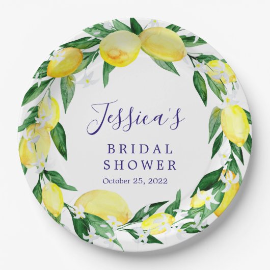 Lemon Greenery Blossom Brautparty Pappteller (Vorderseite)