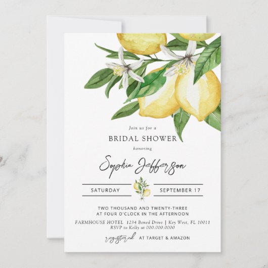 Lemon Greenery Bridal Dusche Einladung (Vorderseite)