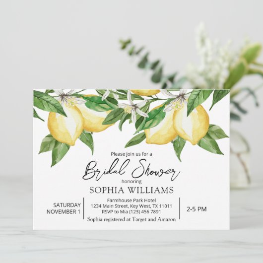 Lemon Greenery Bridal Dusche Einladung (Stehend Vorderseite)