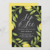 Lemon Greenery Chalkboard Sip & See Babydusche Einladung (Vorne/Hinten)