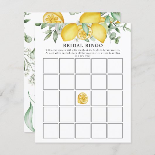 Lemon Greenery Citrus Brautparty Bingo Game (Vorne/Hinten)