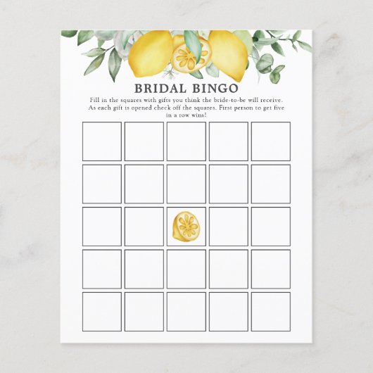 Lemon Greenery Citrus Brautparty Bingo Game (Vorderseite)